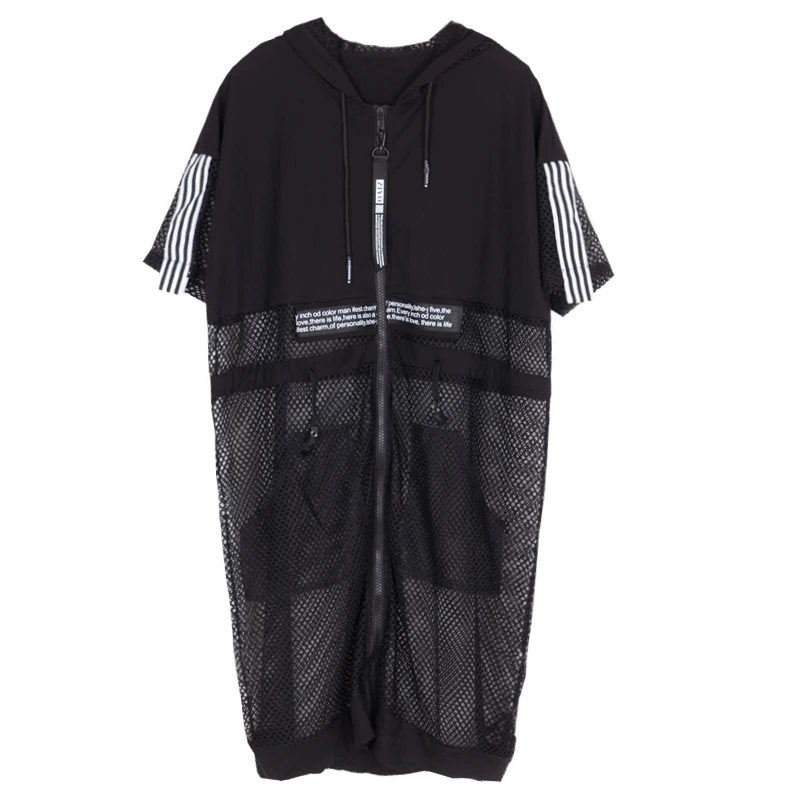 Jasmine summer volume port wind design personality hooded mesh hollowed long пальто с короткими рукавами. | Женская