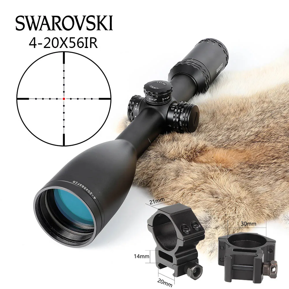 Имитация Swarovskl 4-20x56 SFIR оптические прицелы Mil Dot glass F40-1 перекрестные прицелы для охотничьих ружей - Цвет: with Picatinny Rings