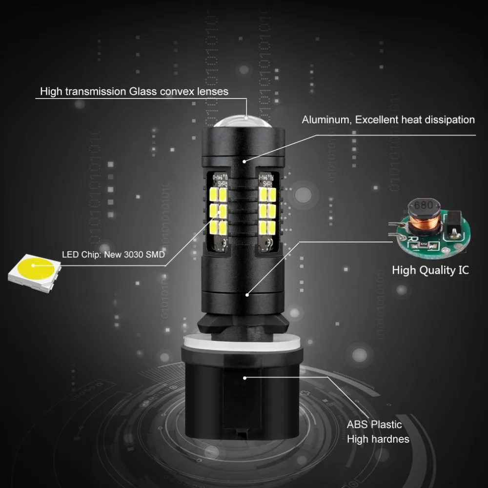 Светодиодная лампа H27 2 шт. 880 881 P13W Led PSX26W H27W/1 H27W/2 1200LM 6000K 12V 24V Белый противотуманный