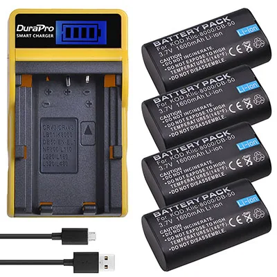 4 Battery Set Литий-ионный аккумулятор DuraPro 1600mAH KLIC-8000 KLIC 8000 DB-50+ зарядное устройство USB lcd для цифровых камер KODAK Z612 Z712 Z812 IS Z1085 - Цвет: 4 Battery Set
