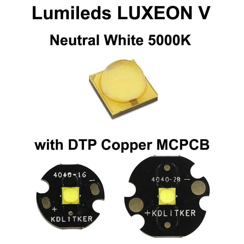 Lumileds LUXEON V нейтральный белый 5000K светодиодный излучатель с 16 мм/20 мм DTP медь