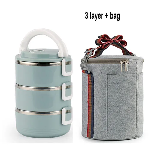 3 Layer (Blue) Bag Японский Ланч-бокс, термоконтейнер для еды, Bento box из нержавеющей стали, ланчбокс для детей, портативный, для пикника, школы, утолщенный контейнер для еды - Цвет: 3 Layer (Blue) Bag