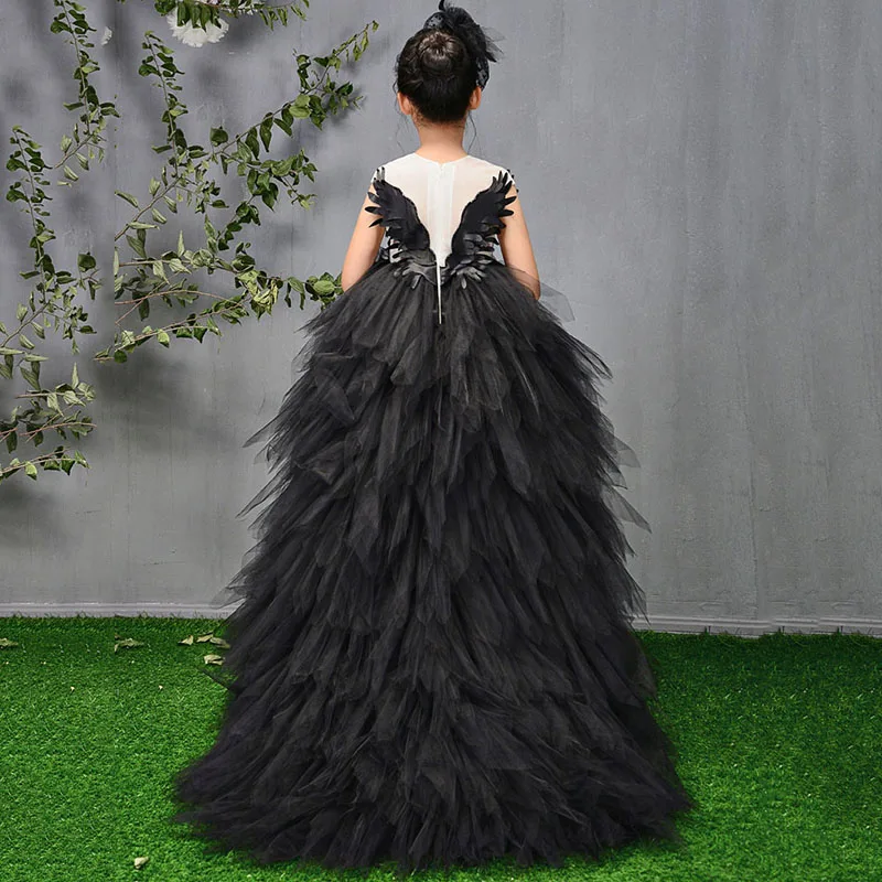 Luxury Long Trailing Flower Girl Dresses Beading Ball Gown Kids Pageant Dress Birthday Stunning Swan Feather Princess B106 | Детская