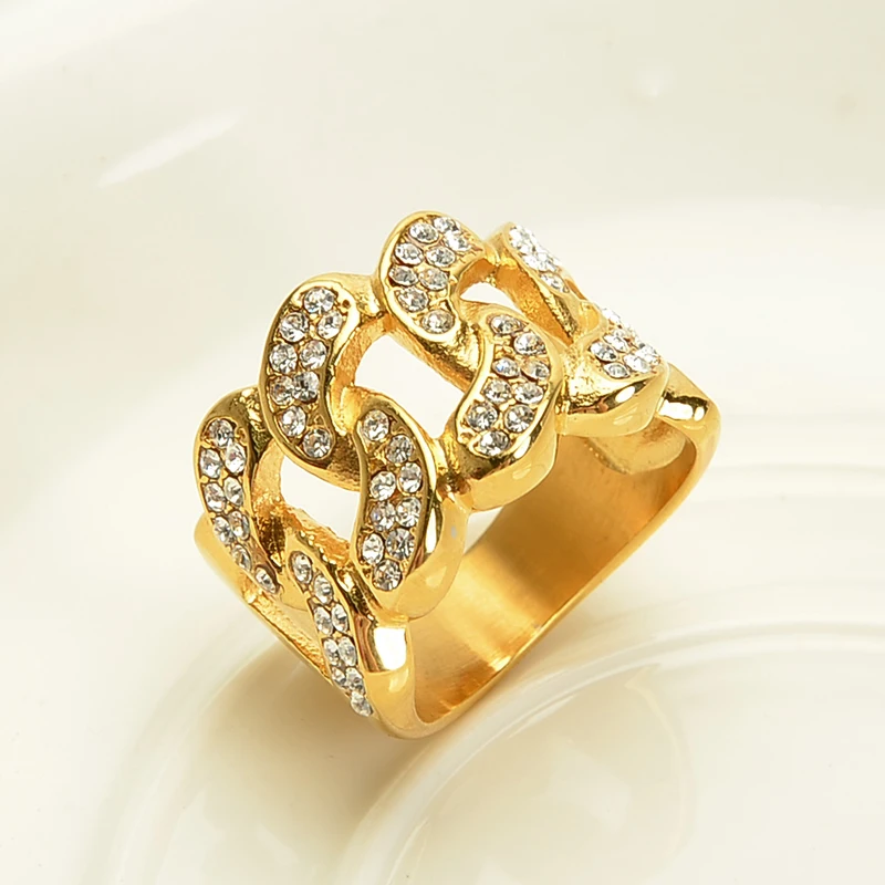 Горный хрусталь Iced Out Bling кольца из титановой нержавеющей стали хип-хоп кубинское
