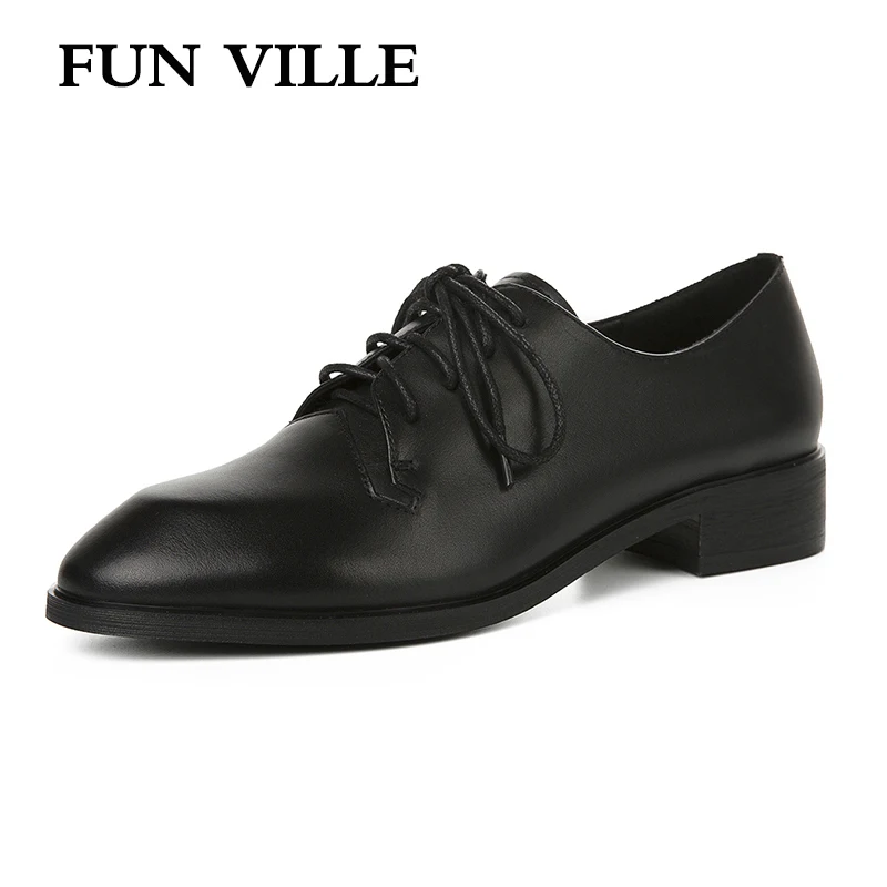 

FUN VILLE New Fashion Flat shoes for women Genuine Leather Spring Summer Oxfords shoes Sexy Ladies Casual Shoes Round Toe