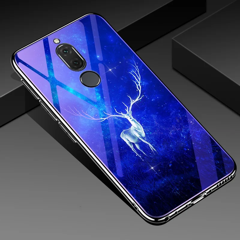 Синий светильник чехол для телефона для huawei mate 10 Lite P20 полный защитный цветок кремния и закаленное стекло крышка для huawei Nova 2i 3i 3 - Цвет: deer