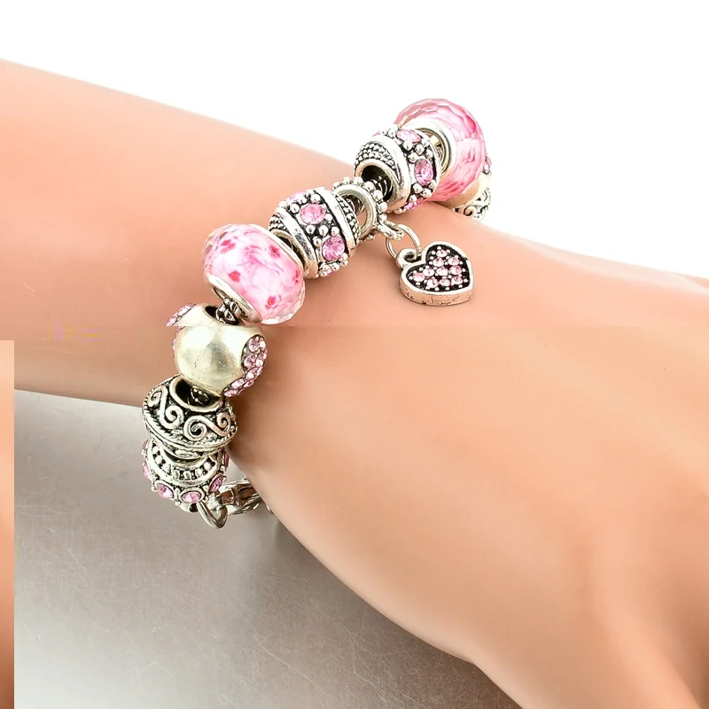 Винтажный Розовый Браслет MELIHE с кристаллами в форме сердца для женщин женский