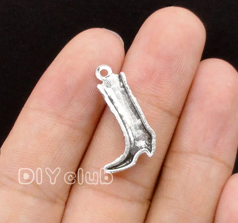100pcs Cowboy загрузки подвески старинное серебро Шарм Подвески 23x13 мм|Шармы| |