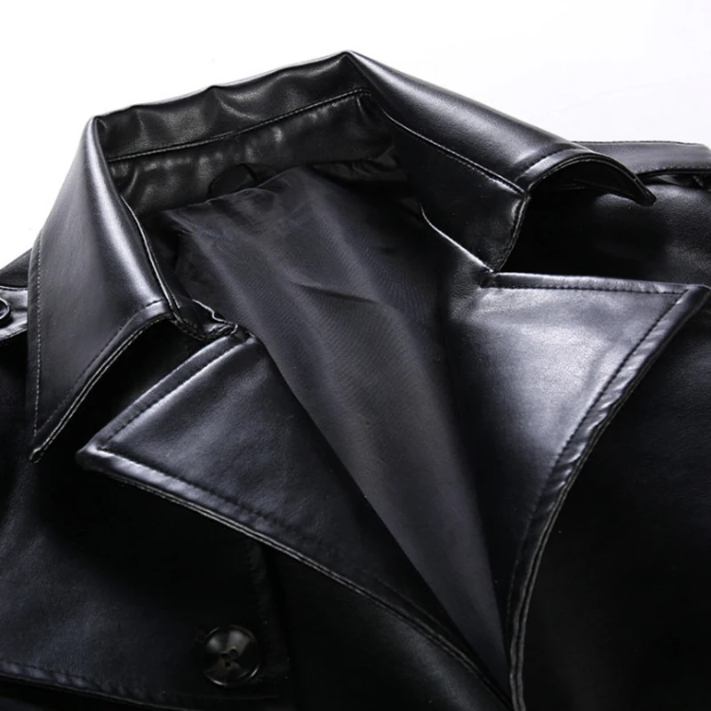 Мужская Осенняя кожаная куртка Повседневная Длинная мотоциклетная в британском