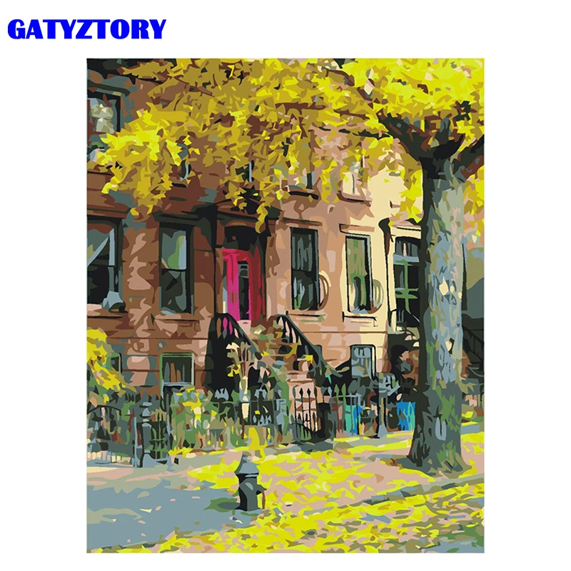 GATYZTORY рамка осенний пейзаж DIY живопись по комплекты номеров Современная Картина на холсте Живопись уникальный подарок для домашнего декора 40x50 см