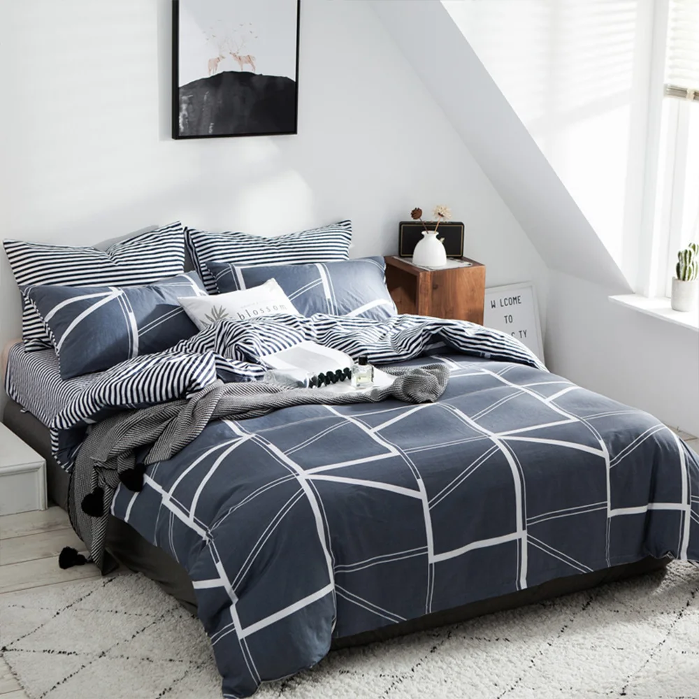 Постельное белье в скандинавскую клетку пододеяльник наволочка домашнее