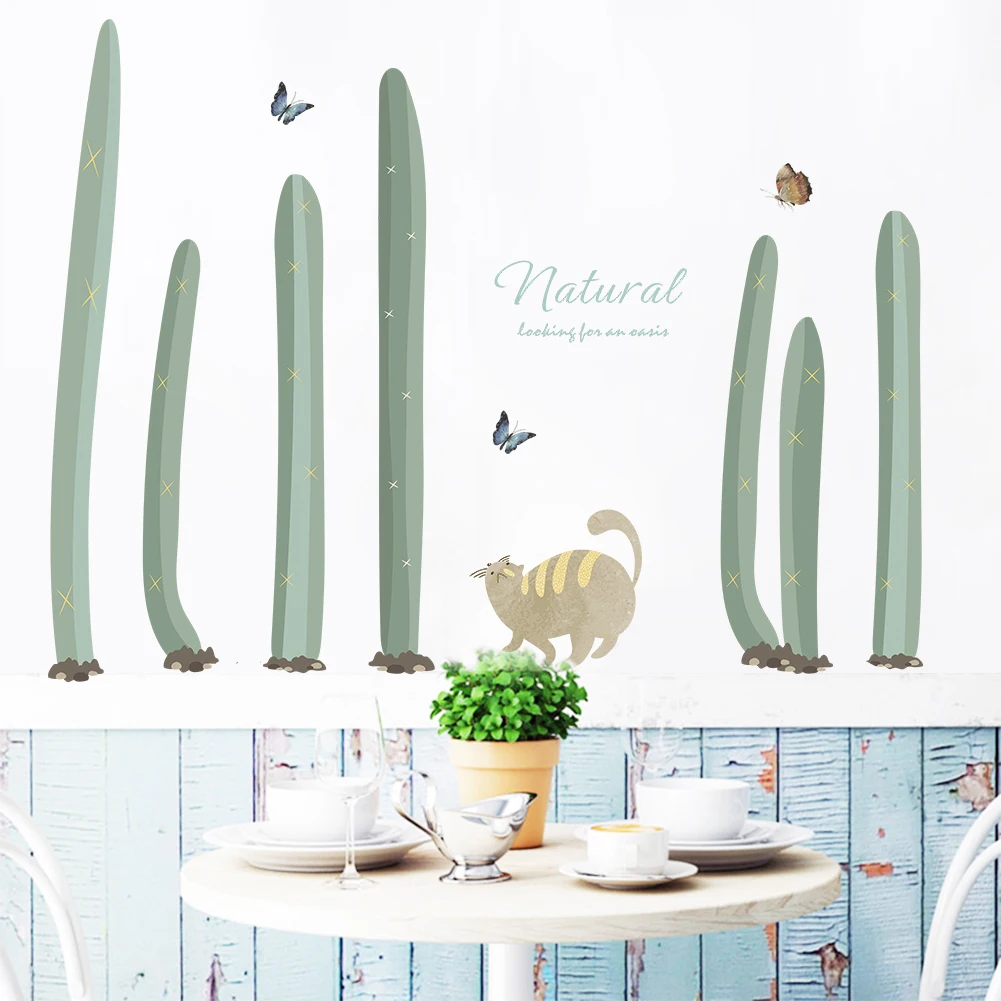 Настенная Наклейка с изображением кактуса и растений украшение для детской
