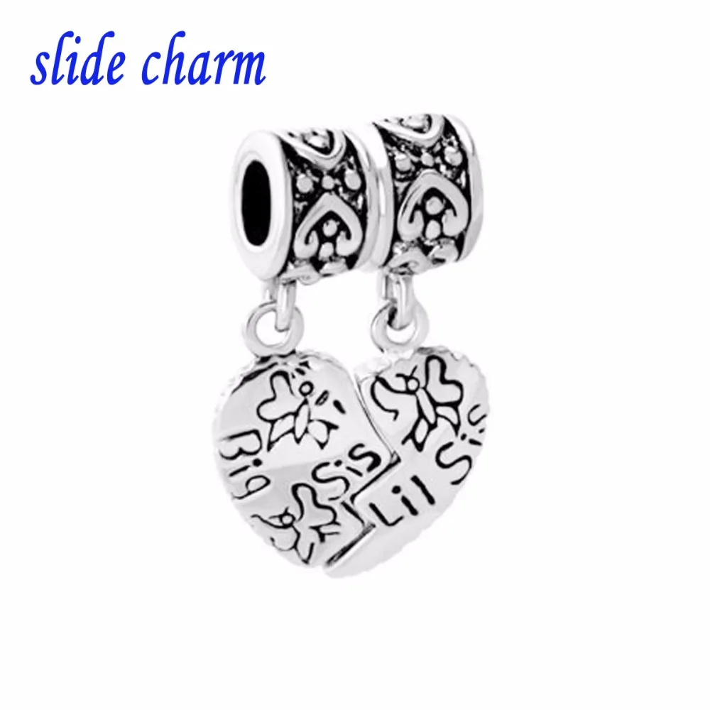 

slide charm Free shipping Big sis Lil sis pendant charm beads fit Pandora bracelet