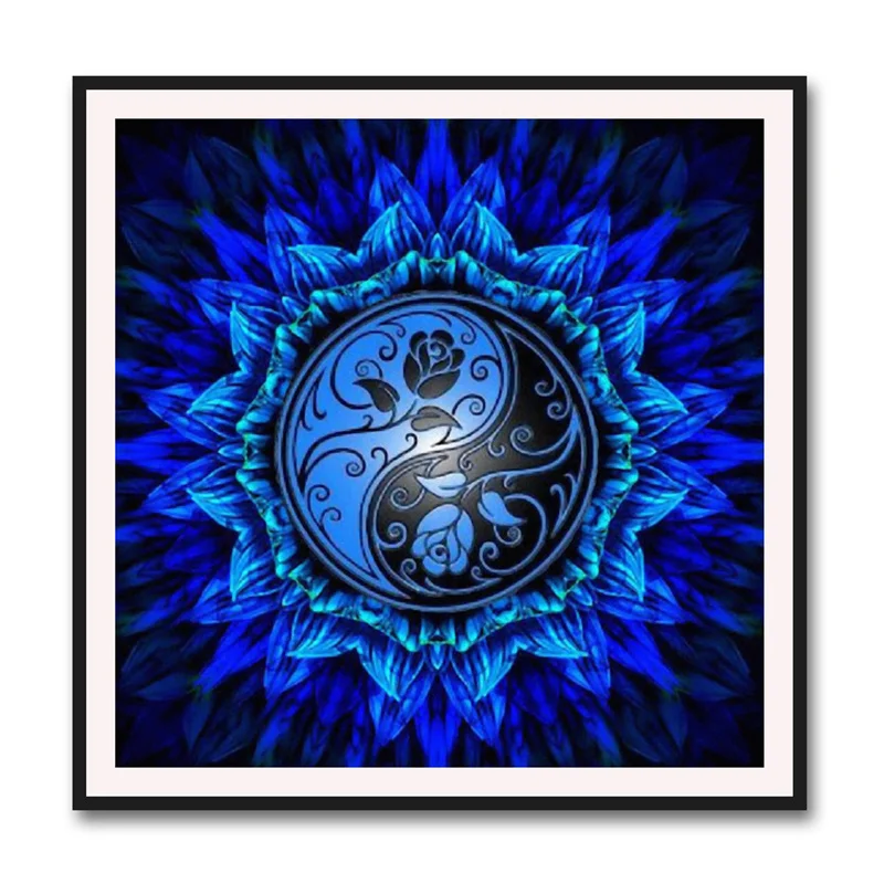 ZJZY 5D Diy Diamond Painting Blue Mandala Flower Handmade Home Gift Embroidery Picture Mosaic Round Rhinestone LY657 | Дом и сад