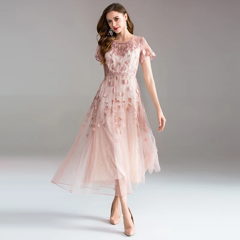 Длинное платье с вышивкой высокого качества коротким рукавом для женщин|Женские