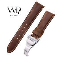 rolamy 22mm wholesale durable genuine leather replacement wrist watchband strap belt loops band bracelets for iwc tudor seiko