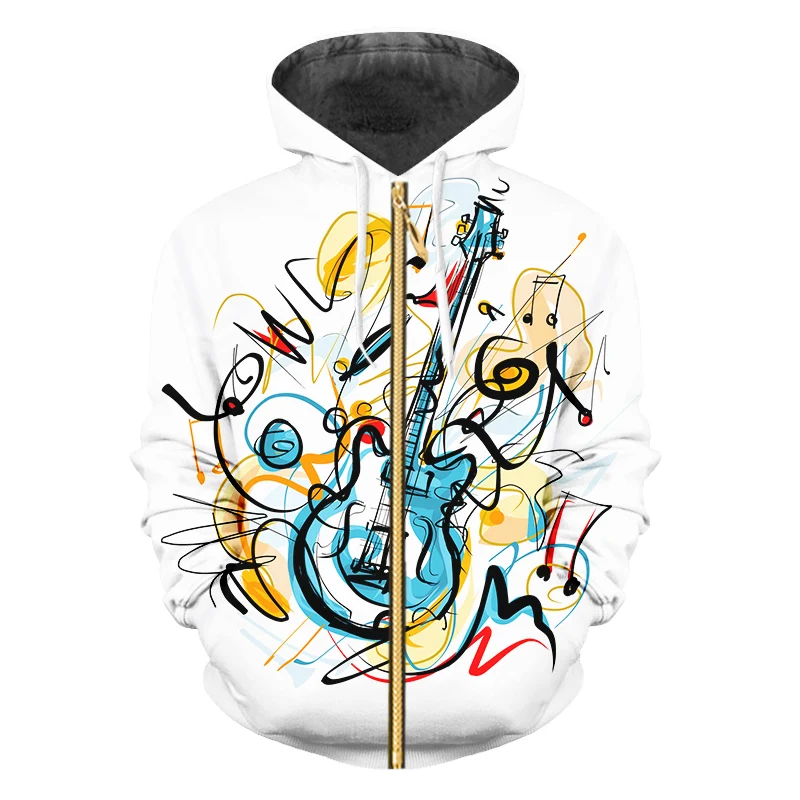 UJWI new funny glossy 3D printing men's fun zipper jacket creative graffiti style Guitar men clothing | Мужская одежда
