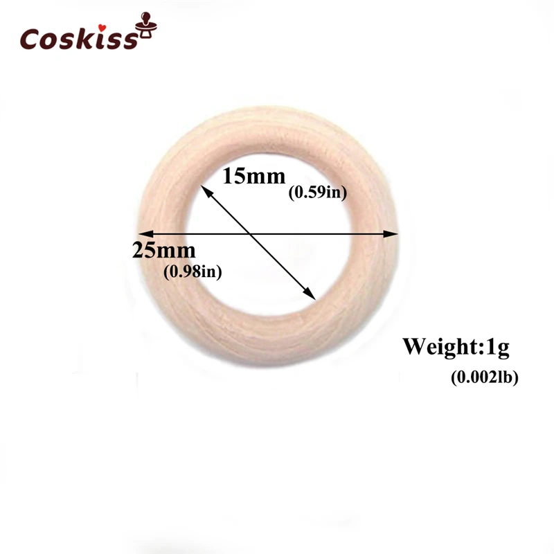 Juguete de dentici&oacute;n org&aacute;nico para beb&eacute;, 25mm (0,98 ''), accesorios para el cuello, anillo de madera, mordedor Montessori, 20 Uds.-5