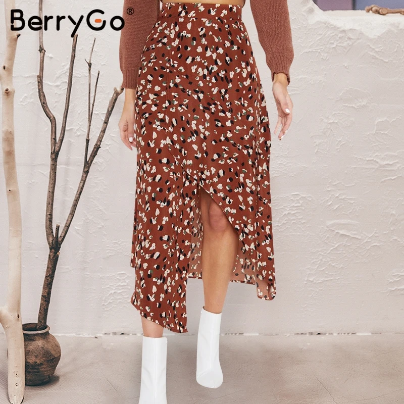 BerryGo Женская юбка 2019 лето с высокой талией в стиле бохо юбки принтом
