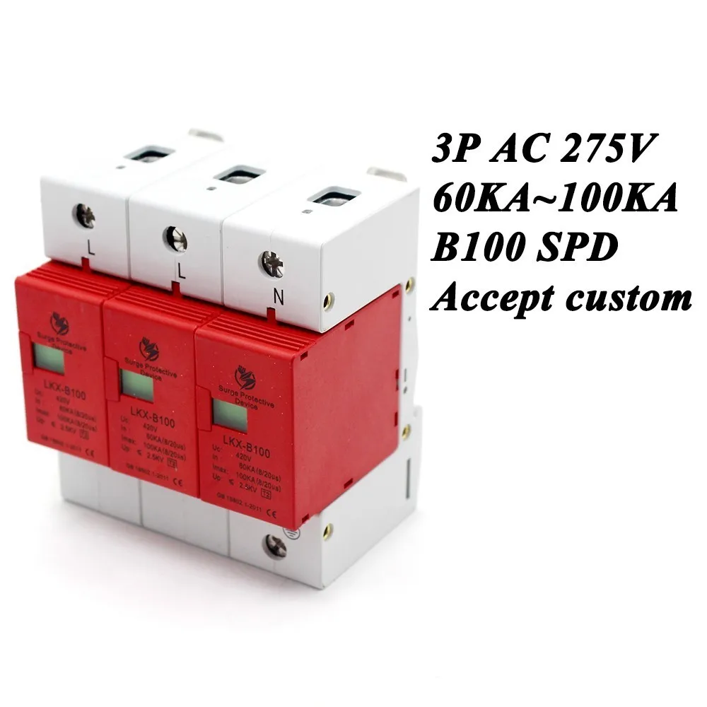 Фото B100-3P 60KA~100KA ~275V AC 2P+N SPD House Surge Protector Protective Low-voltage Arrester Device Lightning protection B100-3P 60KA~100KA ~275V AC 2P+N SPD House Surge Protector Protective Low-voltage Arrester Device Lightning protection