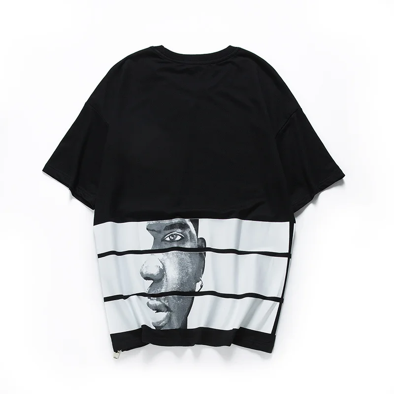 Летний новый Полосатый Молния Футболка Мужчины Классический Рэп Ярусного