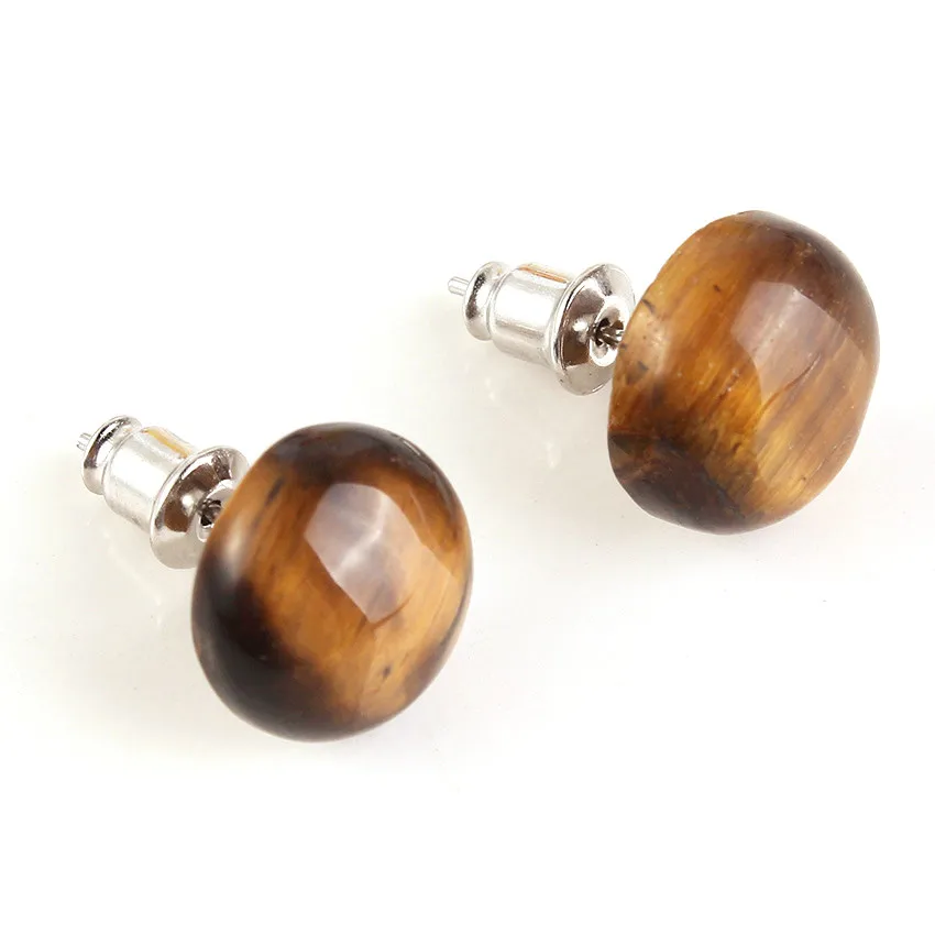 FYJS Unique Silver Plated Half Ball Stud Earrings with Natural Tiger Eye Stone Popular Jewelry | Украшения и аксессуары