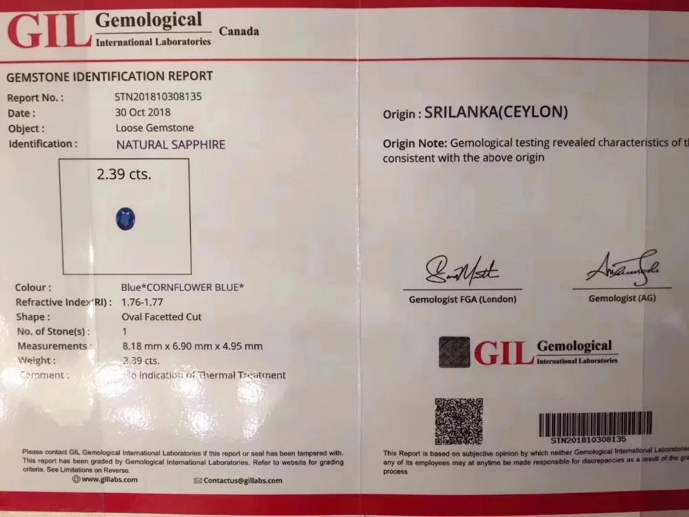 Ювелирные изделия Настоящее 18K 100% натуральный 2.39ct синий сапфир драгоценный