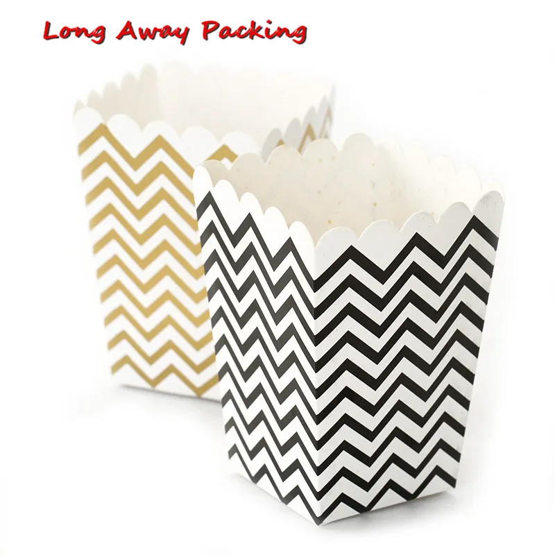 

Упаковочные коробки для попкорна в золотую и черную полоску, коробка для конфет с попкорном, сувенирные пакеты для свадьбы, дня рождения, фи...