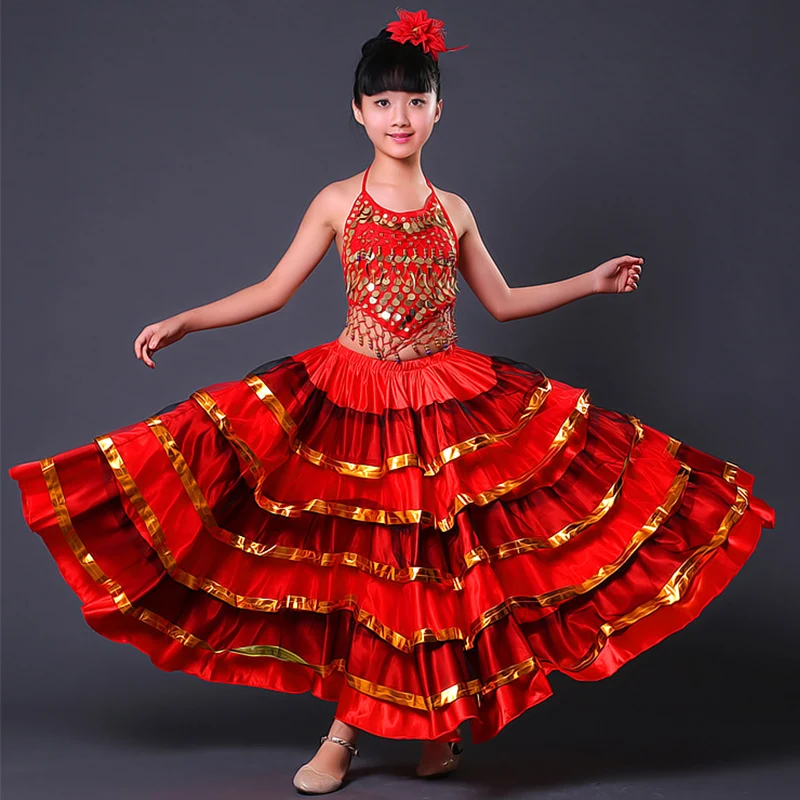 Красные юбки Flamenco детская длинная юбка для соревнований одежда бальной комнаты