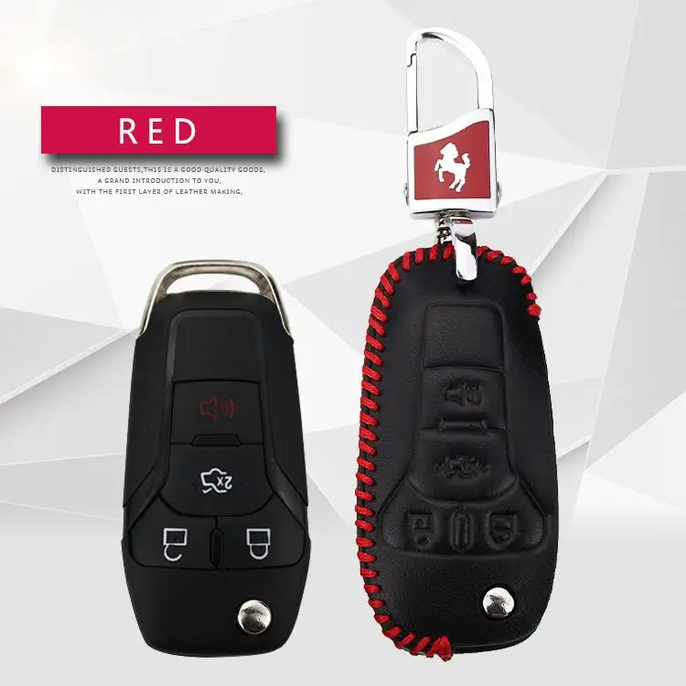 KUKAKEY чехол из натуральной кожи для автомобильных ключей для Ford ka Focus Fiesta fusion F150 F-150 Mustang Explorer с цепочкой для ключей - Название цвета: Red