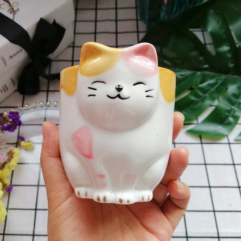 Yellow Милая 3D керамическая кофейная кружка с котом, японская фарфоровая чашка с рисунком котенка, чашка для питья сока, кофе, молока, чая, чашка, подарок - Цвет: Yellow