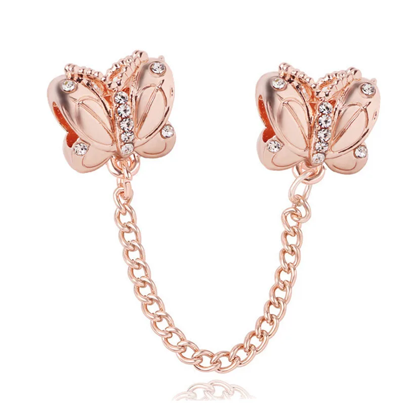 rose butterfly Новинка, модный серебряный, розовый, золотой, Микки, Минни, Бабочка, безопасная цепочка, талисманы, подходят к оригиналу Pandora, браслет из бисера для женщин, Шарм - Цвет: rose butterfly