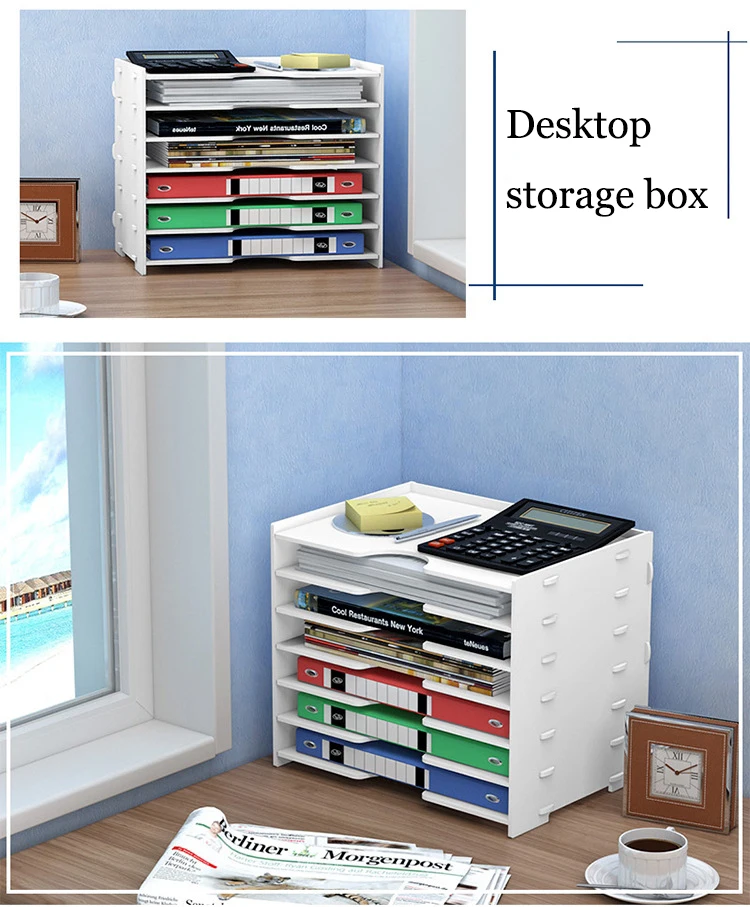Multi-layer Folder Storage Box File Box Office Stationery Desktop Rack Assembled PVC Document Shelf for Office