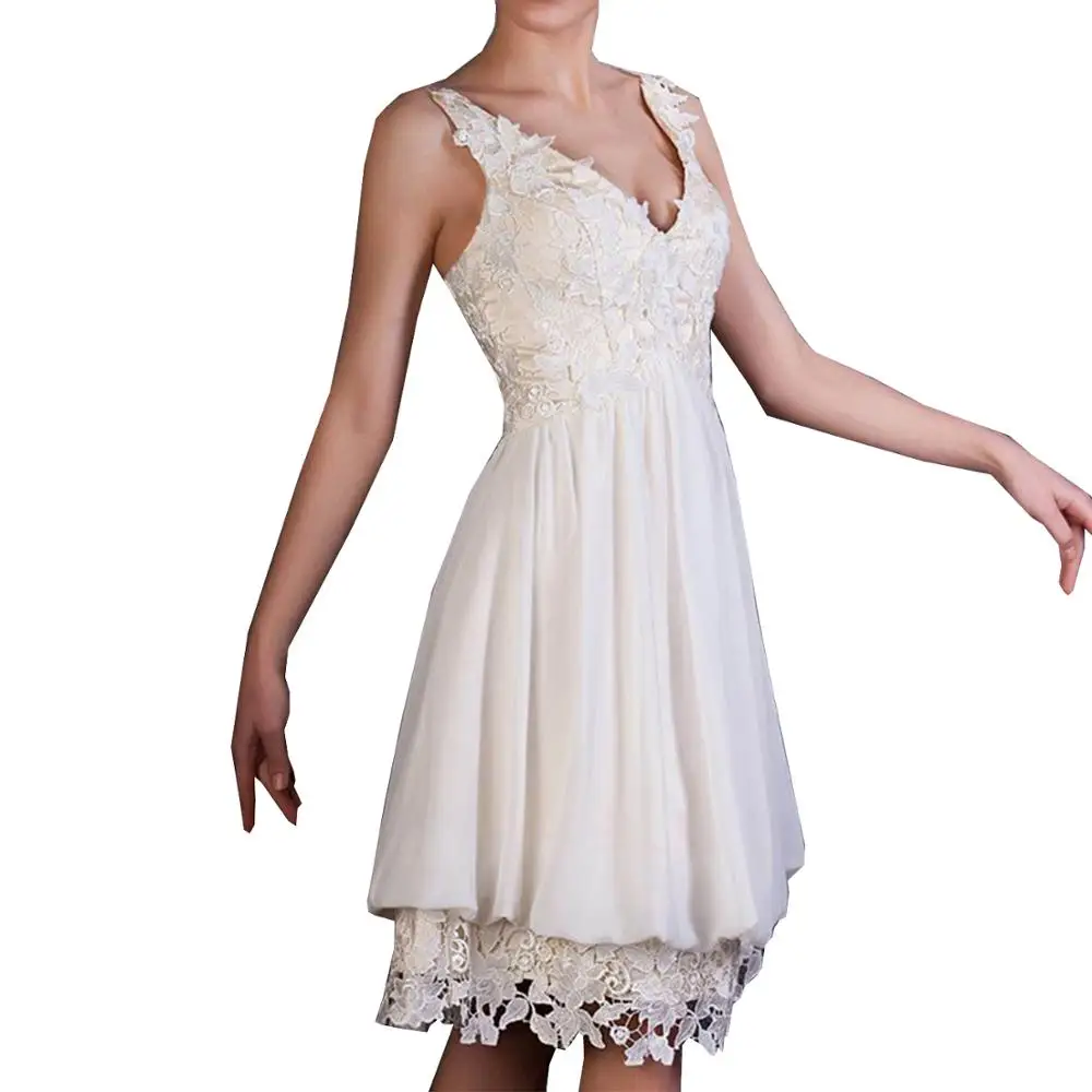 Elegant V Neck Chiffon Short Graduation Dresses 2019 Charming Appliques A-Line mezuniyet elbiseleri ajax tenue | Свадьбы и торжества