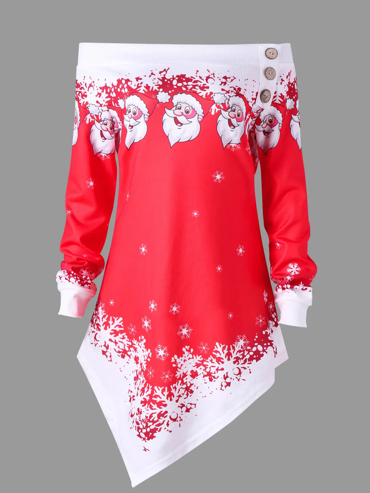 Wipalo Plus Size 5XL Christmas Off The Shoulder Asymmetric Sweatshirt Women Santa Claus Snowflake Pullover Hoodies | Женская одежда