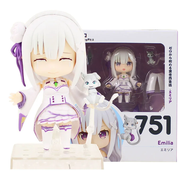 with box Высота каблука 10 см версии аниме Re: жизнь в другой мир от нуля Nendoroid 751# рисунок Emilia фигурка из ПВХ, Коллекционная модель - Цвет: with box
