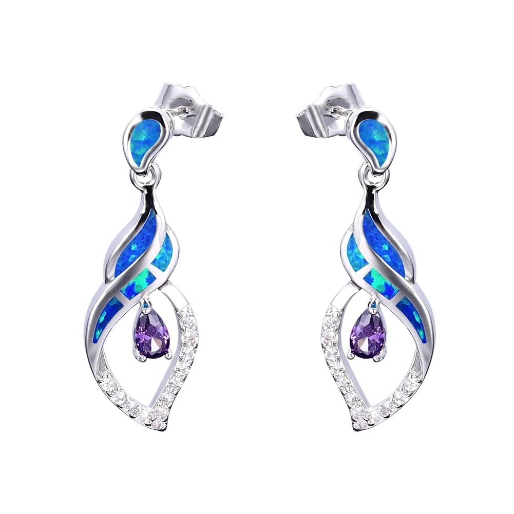Blue-Purple Rainbamabom, 925 пробы, Серебряный Опал, аметист, аквамарин, драгоценный камень, белое золото, серьги-гвоздики, свадебные ювелирные изделия - Цвет камня: Blue-Purple