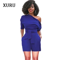 xuru women slash neck rompers belted button jumpsuit summer solid casual bodycon jumpsuit rompers womens overalls