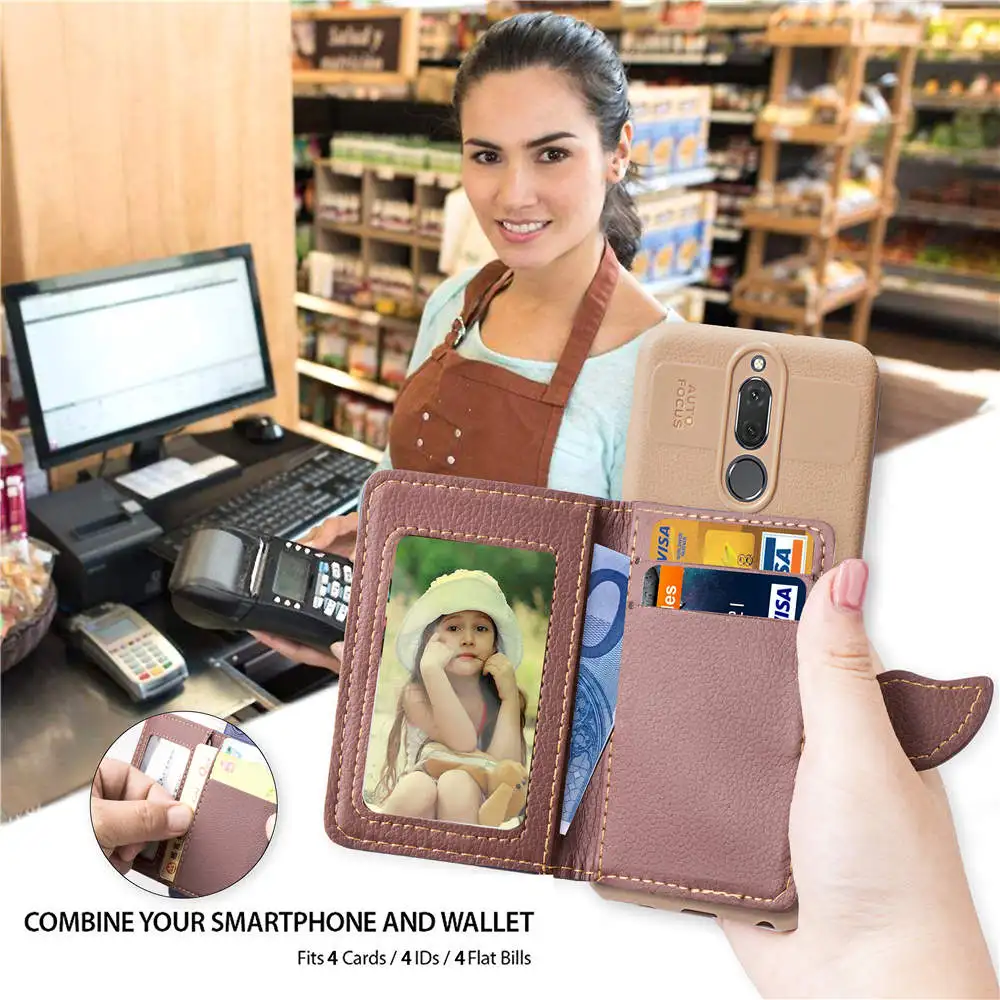 Чехол-Кошелек из мягкого ТПУ и кожи с отделениями для карт Huawei Mate 10 lite P20 P чехол