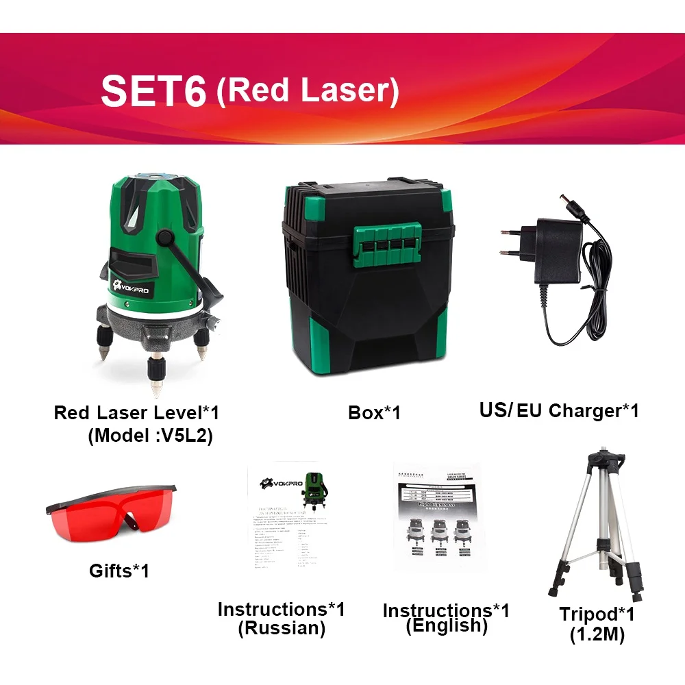 RED LASER 6 V5L2 Лазерный уровень с 5 линиями и 6 точками, 360 Поворотная Красная Зеленая линия, автоматическая самонивелирующаяся наружная, может использоваться приемник, наклонная автоматическая линия - Цвет: RED LASER 6 V5L2