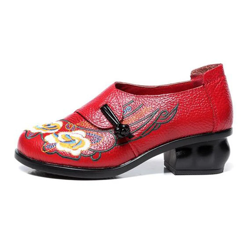 GKTINOO 2021 Spring Autumn Women Shoes Retro Thick High Heels Soft Sole Embroidered Women's Genuine Leather Footwear | Обувь