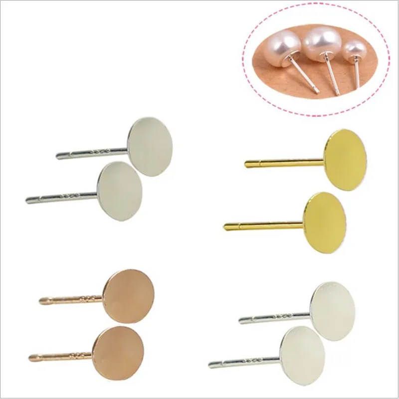 Пустая круглая основа для сережек гвоздиков из серебра 925 пробы 3/4/5/6/8 м|silver earring