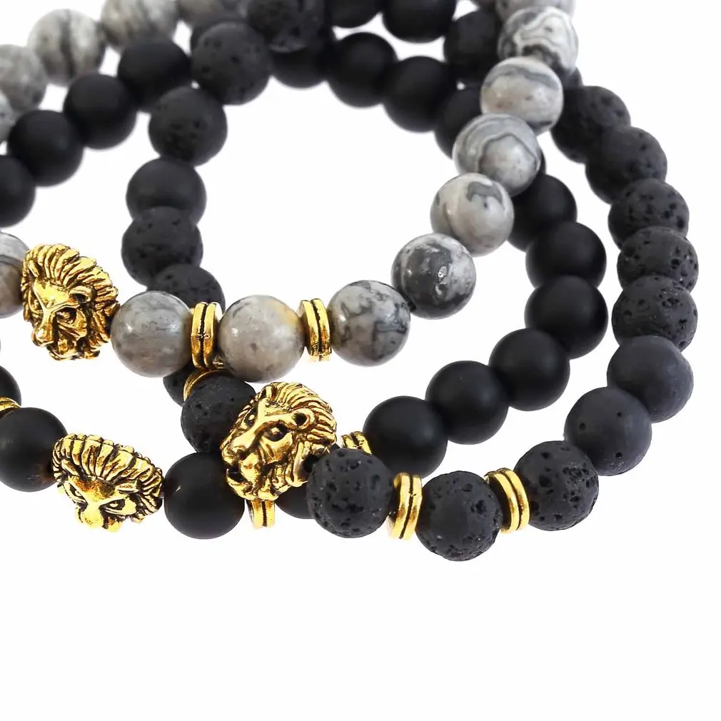 Классические бусы черные серые лава тигровый глаз камень бисер браслет для