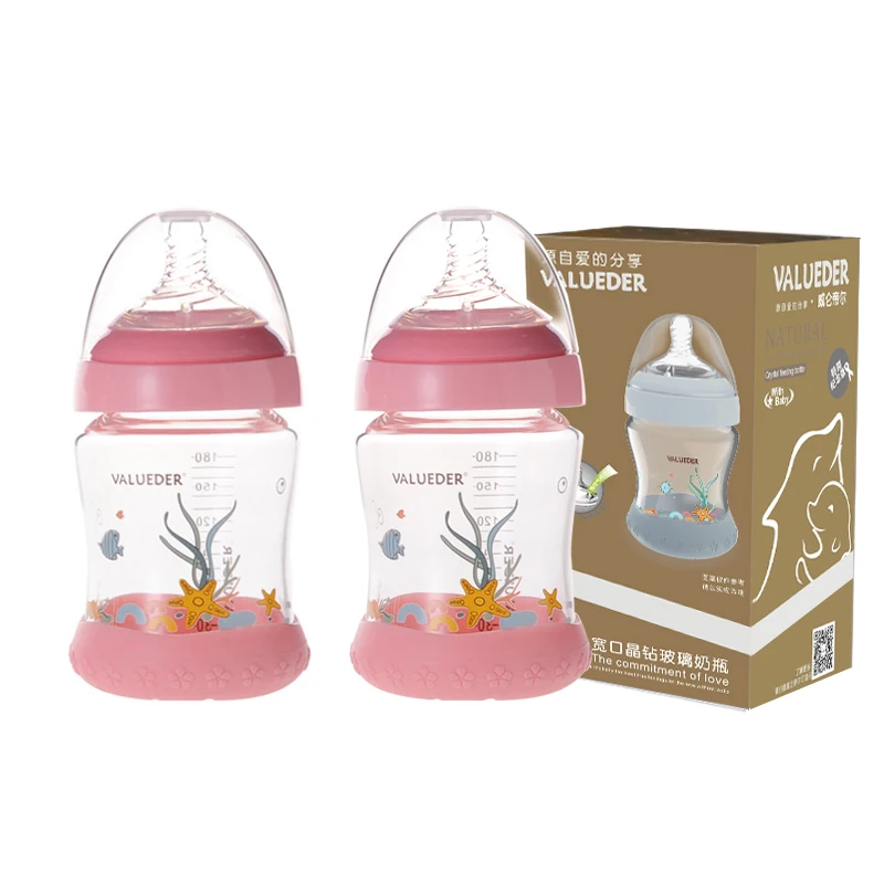

180ml Baby Glass Bottles BPA Free Glass Heat Reasistant Transparent Non-slip Milk Bottle for Kids and Infants