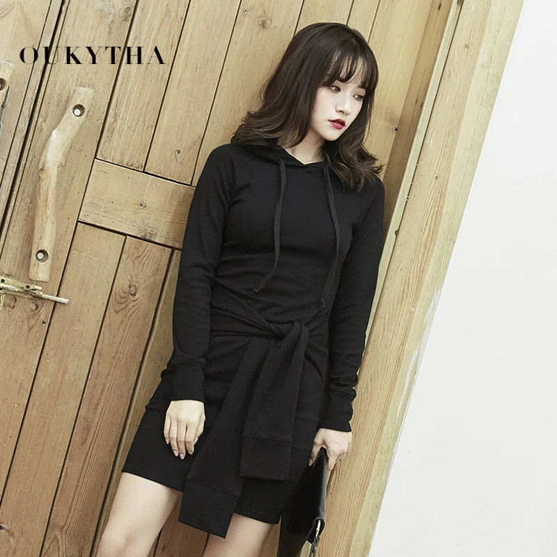 Women's Dresses Casual Hoodie Dress Fashion Spring Sashes Straight With Hood Women Clothing 2019 Ladies | Женская одежда