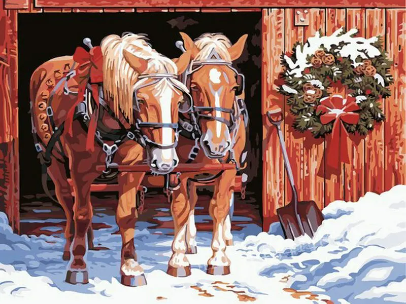 

New Arrival 5d diy diamond painting horse snow scene 3D diamond embroidery animal diamond mosaic 20x25cm