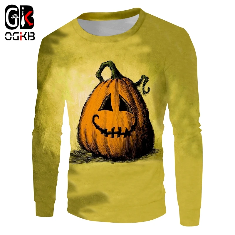 

OGKB Woman Fashion Loose Long 3D Sweatshirt Printing Yellow Pumpkin Big Size 6XL Garment Lady Winter Pullover