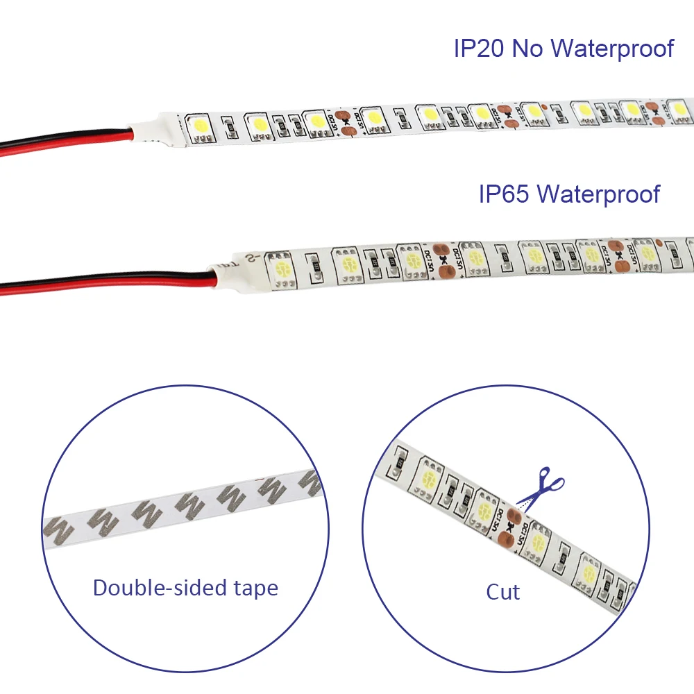 1 комплект 5050 ip20/ip65 водонепроницаемая светодиодная лента белый/теплый белый 5