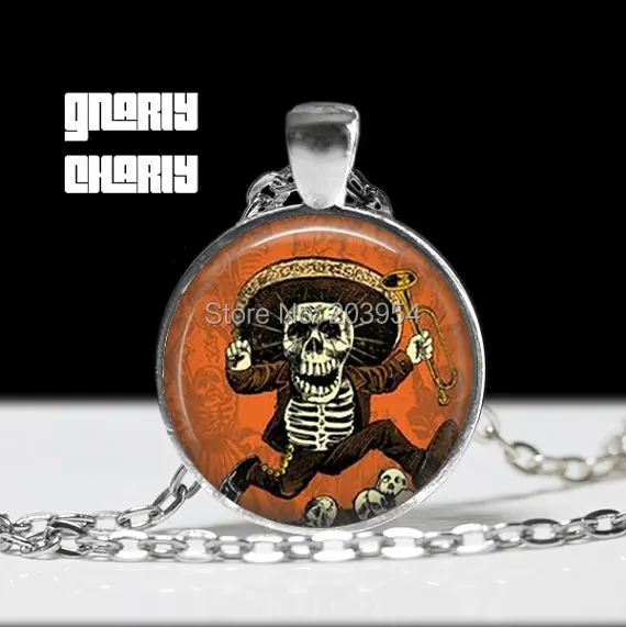

Steampunk handmade movie Mariachi Day of the Dead Necklace 1pcs/lot bronze or steel Glass Pendant jewelry gift men women chain