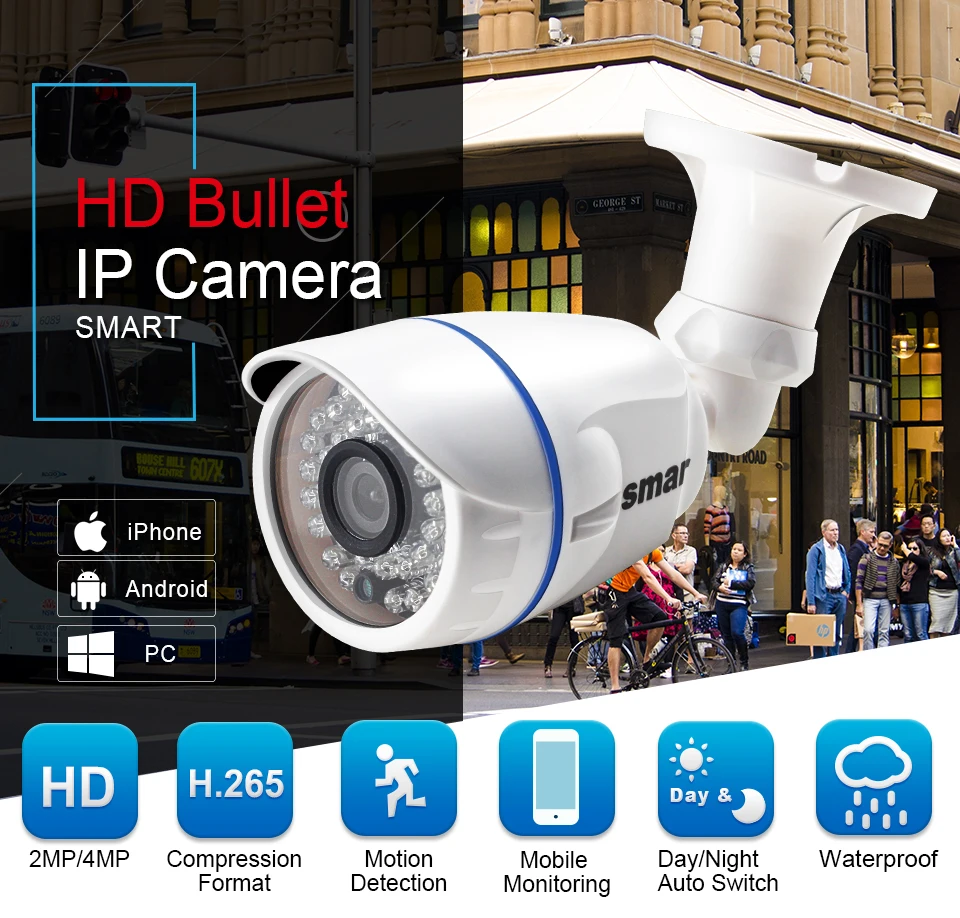 Sm2mp 4MP IP камера H.265 Onvif домашняя охранная видеокамера Наружная цилиндрическая камера P2P XMEYE View P2P
